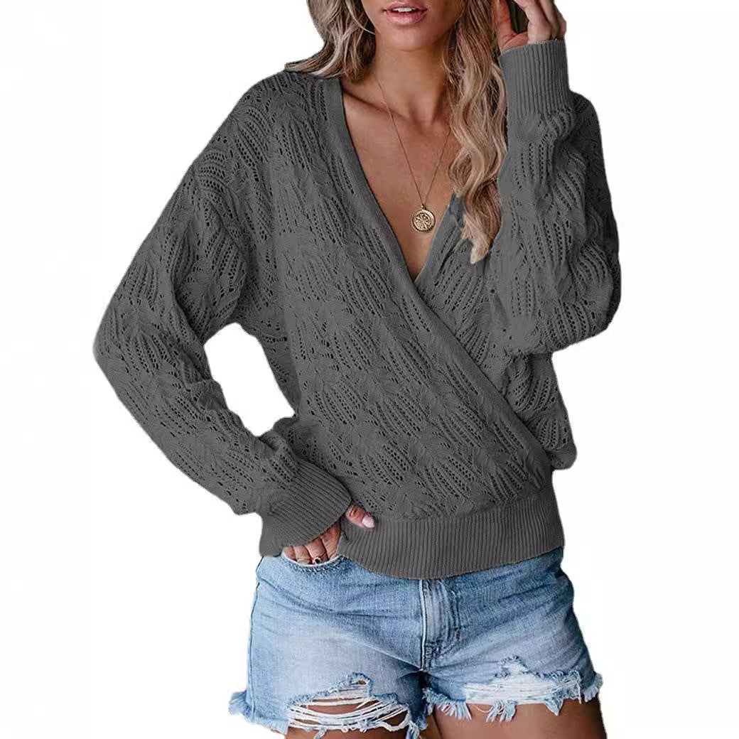 Damen Übergröße Strickpullover mit V-Ausschnitt und Rippstrickbündchen Stalluxe