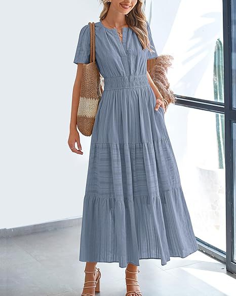 Damen Maxi-Kleid aus leichtem, gestreiftem Stoff Stalluxe