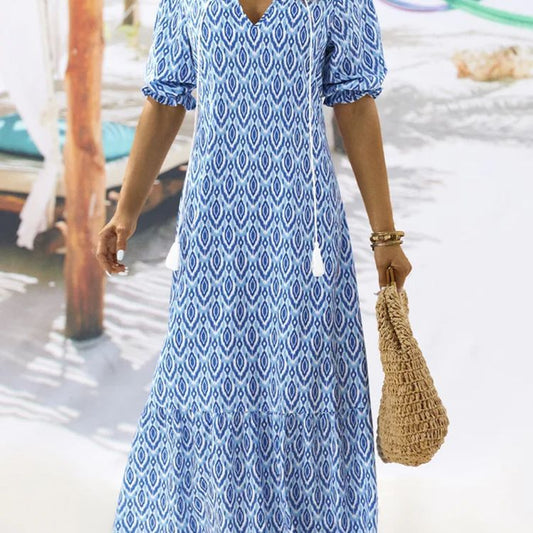 Damen Maxikleid mit modernem Boho-Design und lässigem V-Ausschnitt Stalluxe