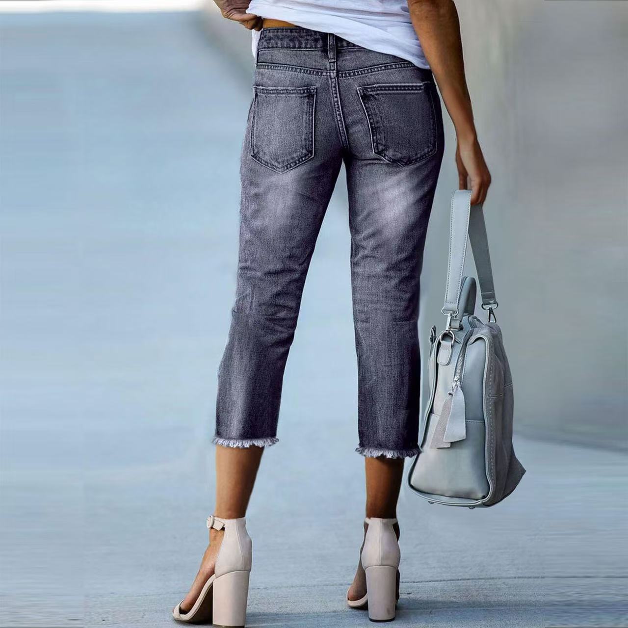 Damen 3/4 Jeans mit modischem Fransenabschluss Stalluxe