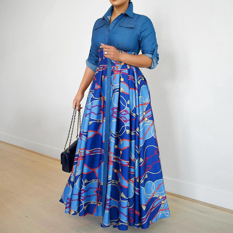 Damen Maxikleid mit elegantem Druck Stalluxe