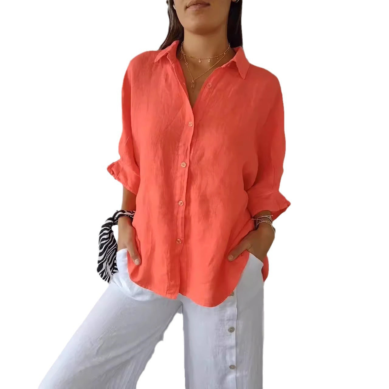 Damen luftige Leinenbluse mit eleganter Knopfleiste und lockerer Passform Stalluxe