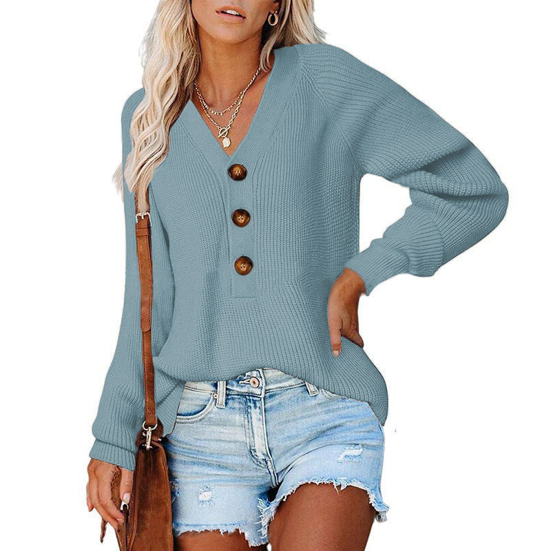 Damen Strickpullover mit V-Ausschnitt und Knopfdetails Stalluxe