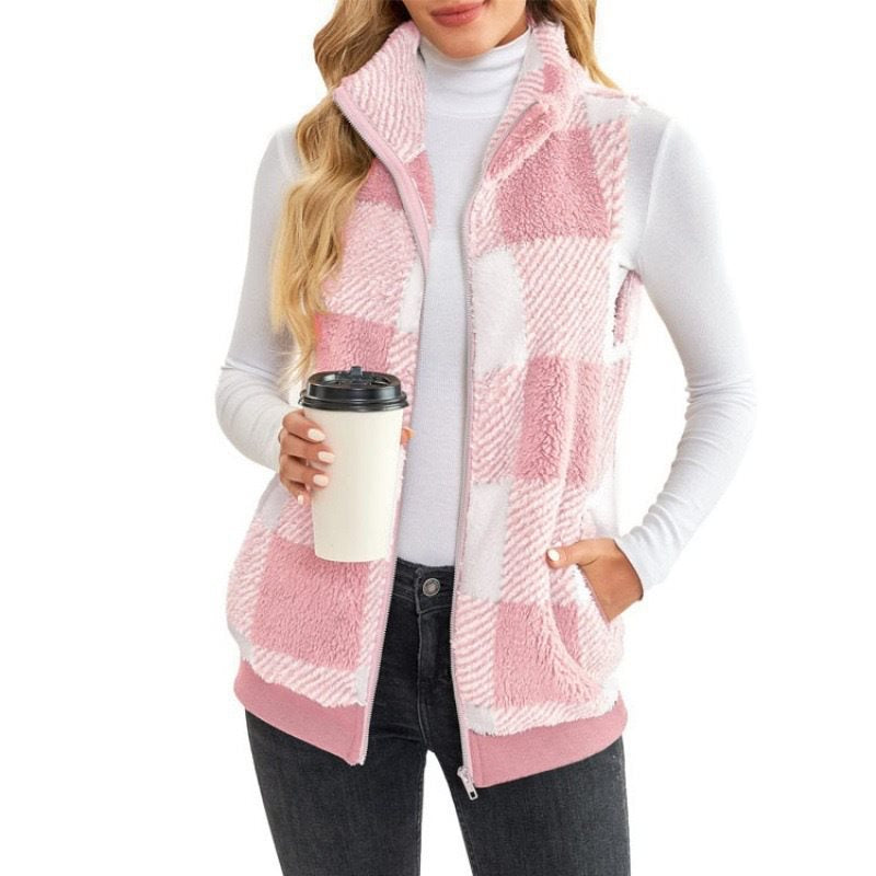 Damen Fleece-Weste mit Karomuster und hochwertigem Reißverschluss Stalluxe