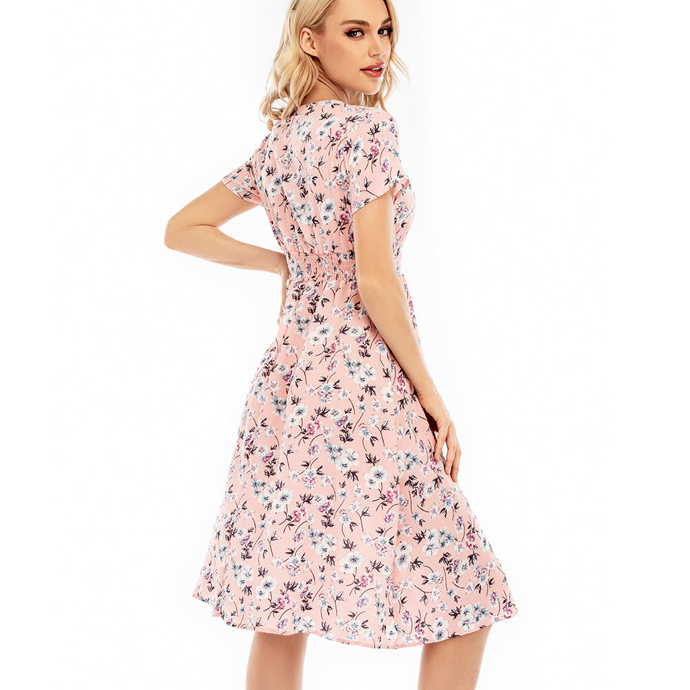 Damen Maxikleid mit floralen Mustern und elastischem Taillenbund Stalluxe