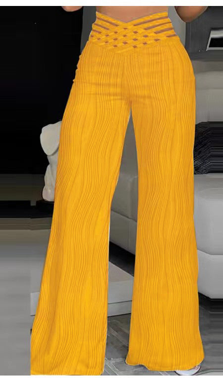 Damen Hochtaillierte Palazzo-Hosen mit trendigem Rippendesign Stalluxe