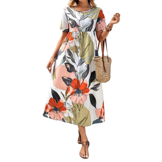 Damen Maxi-Kleid mit floralem Design und elastyischem Bund Stalluxe