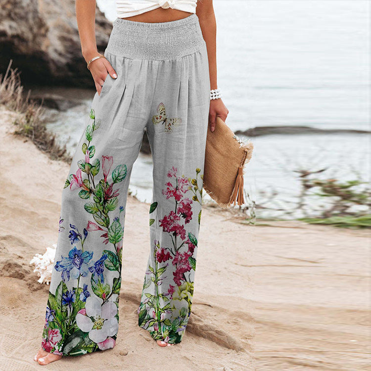 Damen Palazzo-Hose mit floralem Motiv und elastischem Bund Stalluxe