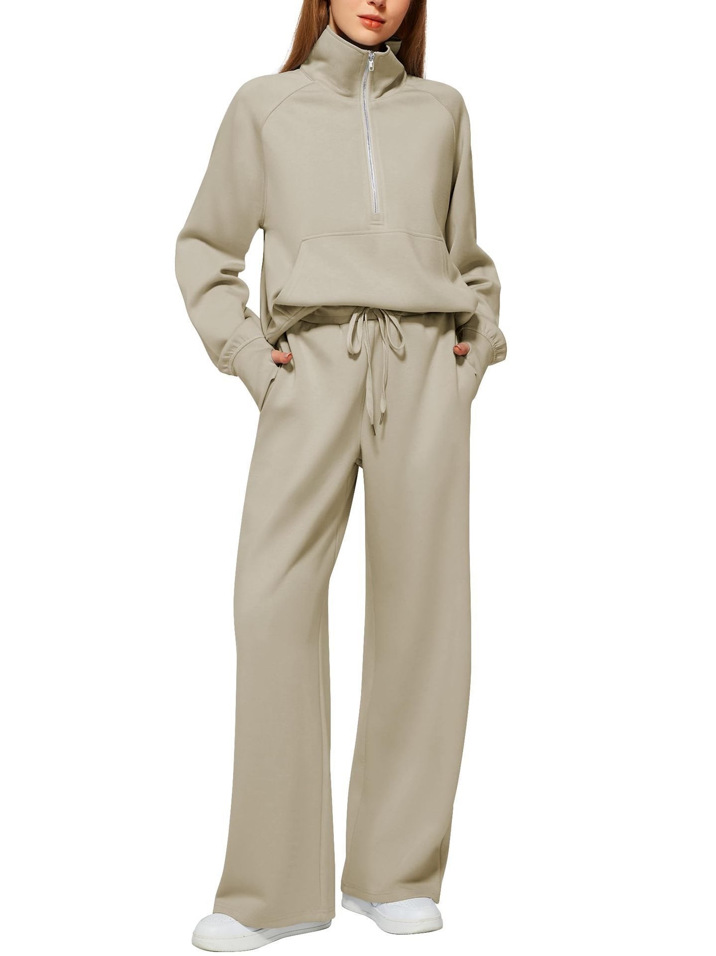 Damen Sportliches Fleece-Kombinationsset mit hohem Kragen und seitlichen Taschen Stalluxe