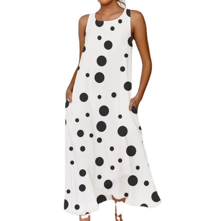 Damen Maxikleid mit asymmetrischem Punktedesign und praktischen Taschen Stalluxe