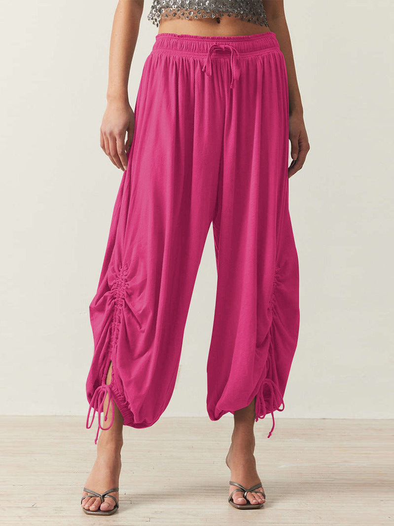 Damen lässige Palazzo-Hose mit elastischem Bund und verstellbaren Knöchelbändern Stalluxe