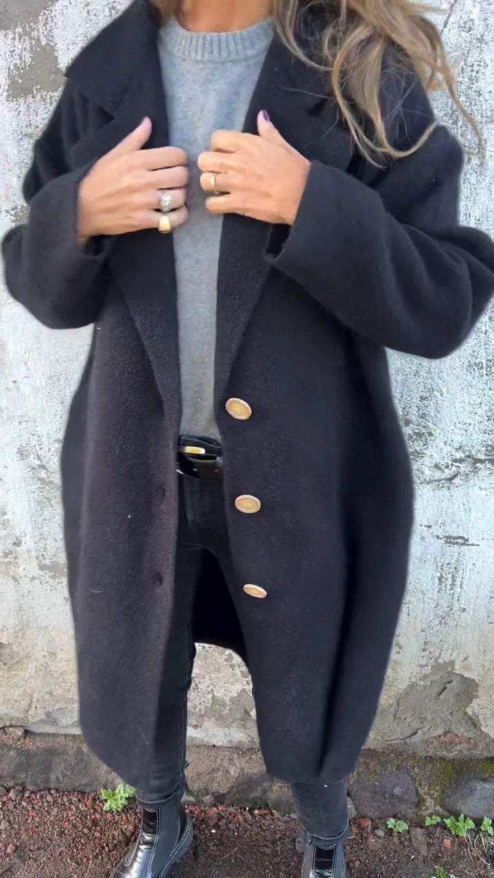 Damen Wollmantel mit modernem Schnitt und großen Knopfdetails Stalluxe