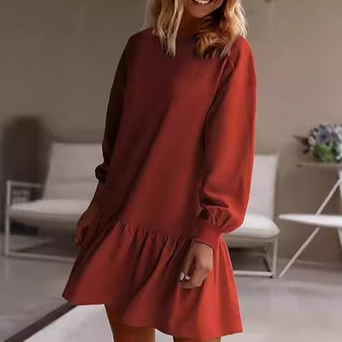 Damen Lässiges Sweatkleid mit voluminösen Ärmeln und Rüschensaum Stalluxe