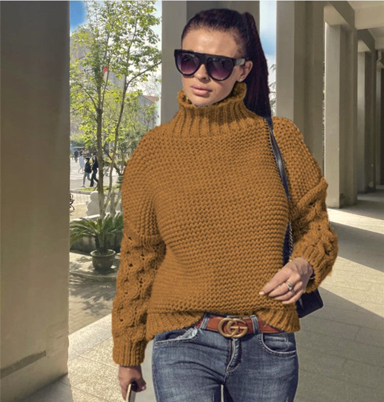 Damen Grobstrickpullover mit hohem Kragen und strukturiertem Armdesign Stalluxe