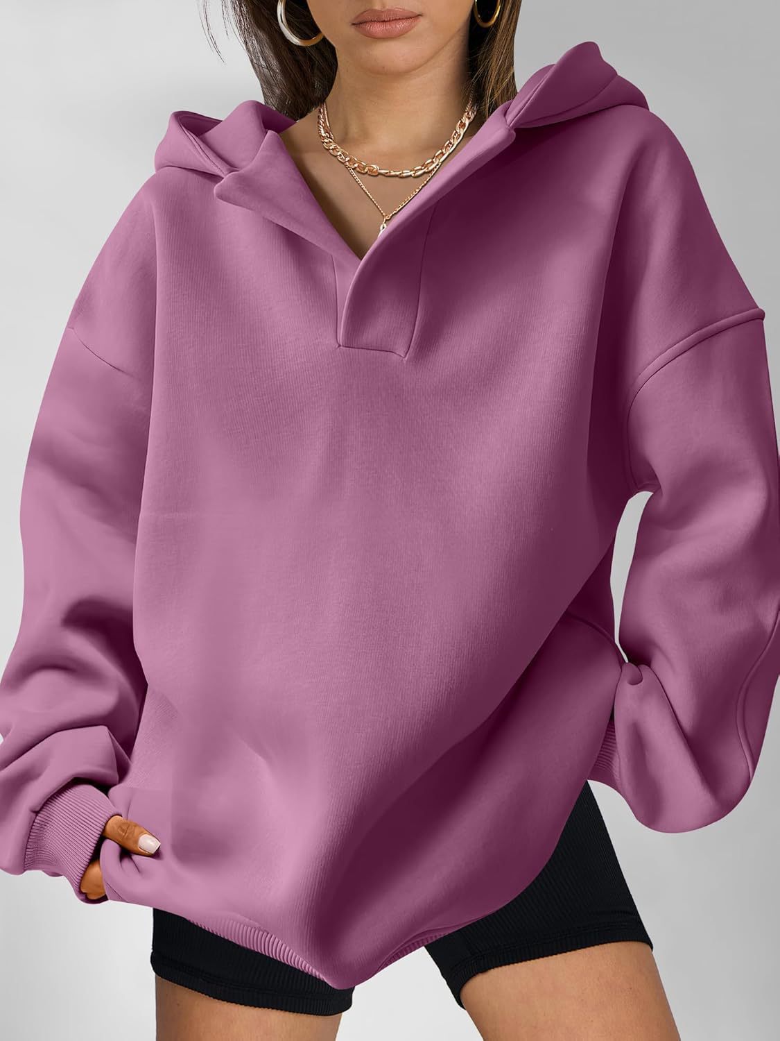 Damen Oversize Hoodie mit modernem Kragen und weichem Innenfutter Stalluxe
