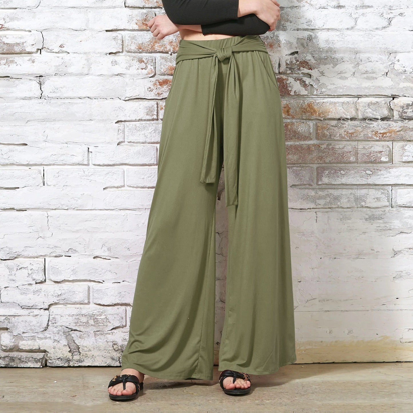 Damen Bequeme und stylische Weite Hose mit Taillengürtel Stalluxe