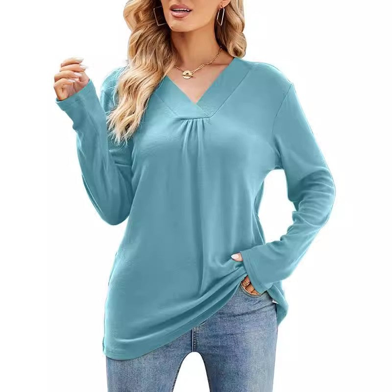 Damen V-Ausschnitt Langarmshirt mit asymmetrischem Schnitt Stalluxe