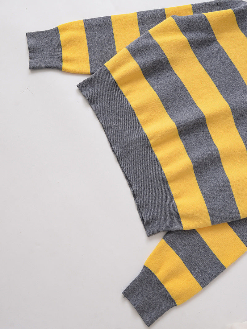 Damen lässiger Strickpullover mit stylisierten Streifen und Polokragen Stalluxe