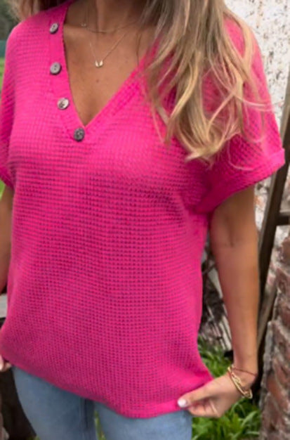 Damen lässiger V-Ausschnitt Pullover mit Knöpfen Stalluxe