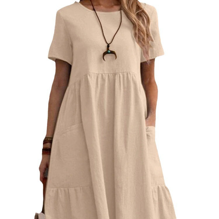 Damen Lockeres Baumwollkleid mit Taschen und Volant Stalluxe