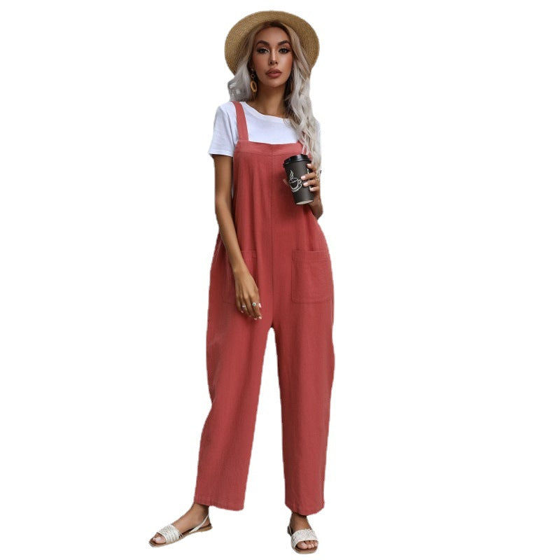 Damen Lässiger Jumpsuit mit praktischen Taschen und verstellbaren Trägern Stalluxe