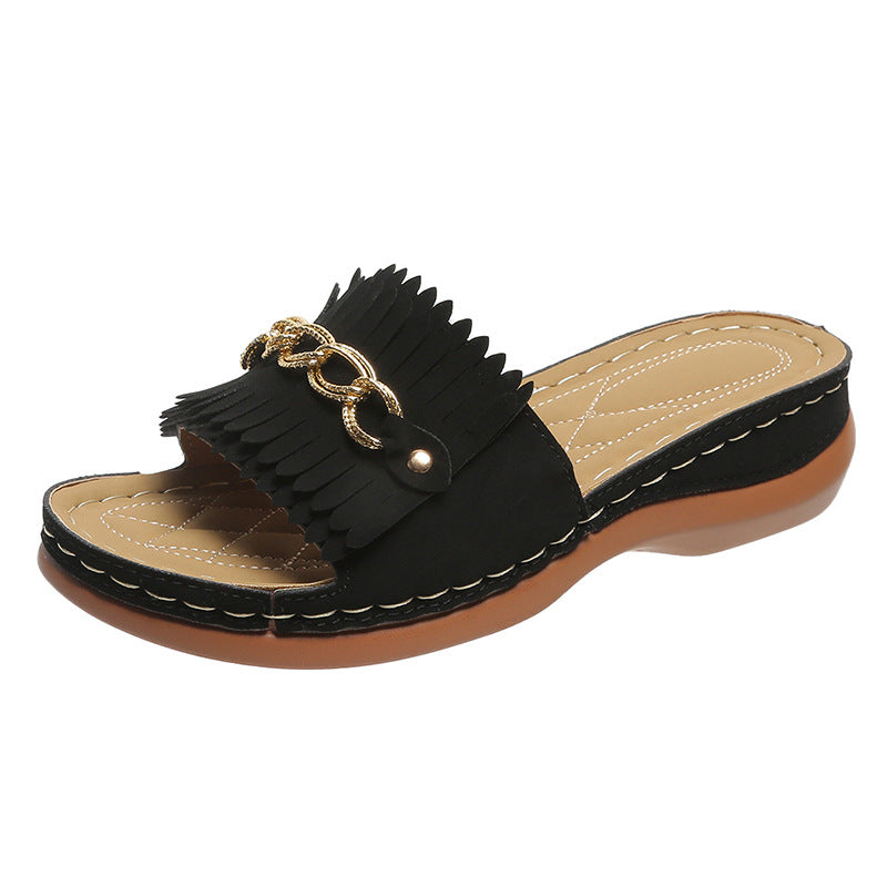 Damen Fransen Slides Stalluxe