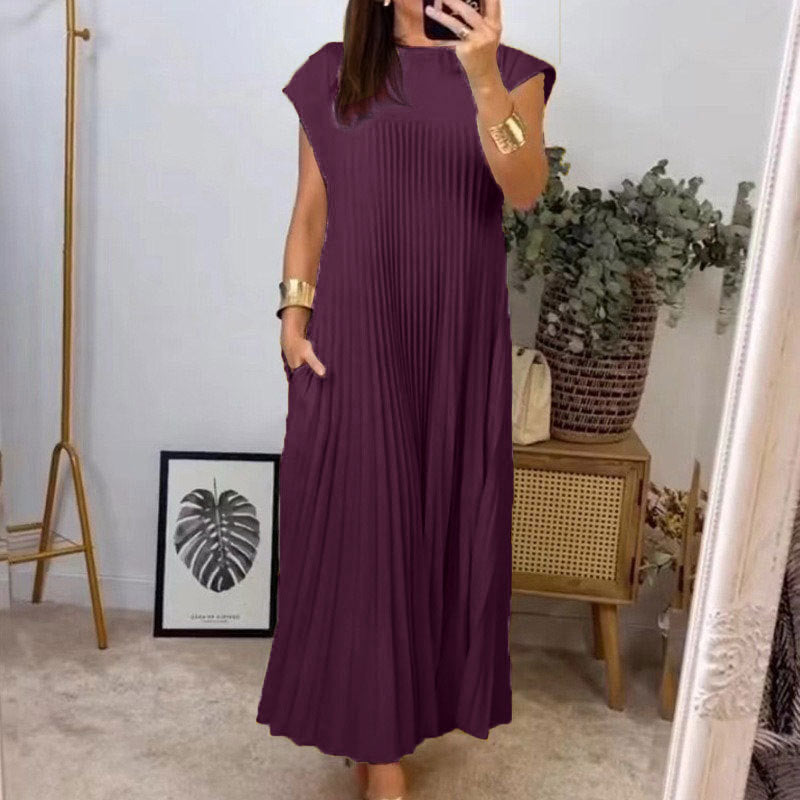 Damen Plissee Maxikleid mit praktischem Taschen und elegantem Schnitt Stalluxe