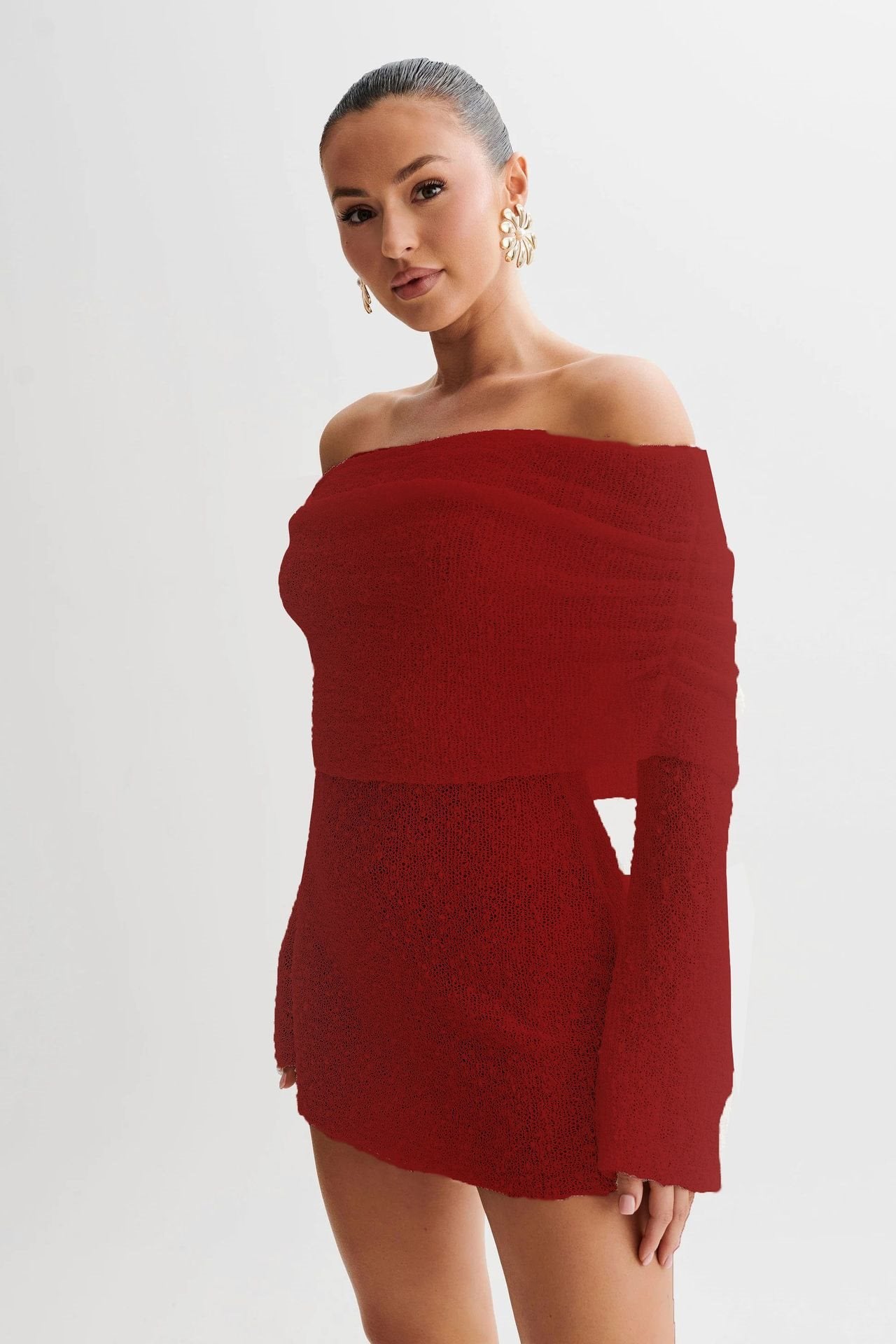 Damen Schulterfreies Minikleid mit glitzerndem Effekt und Übergröße Stalluxe