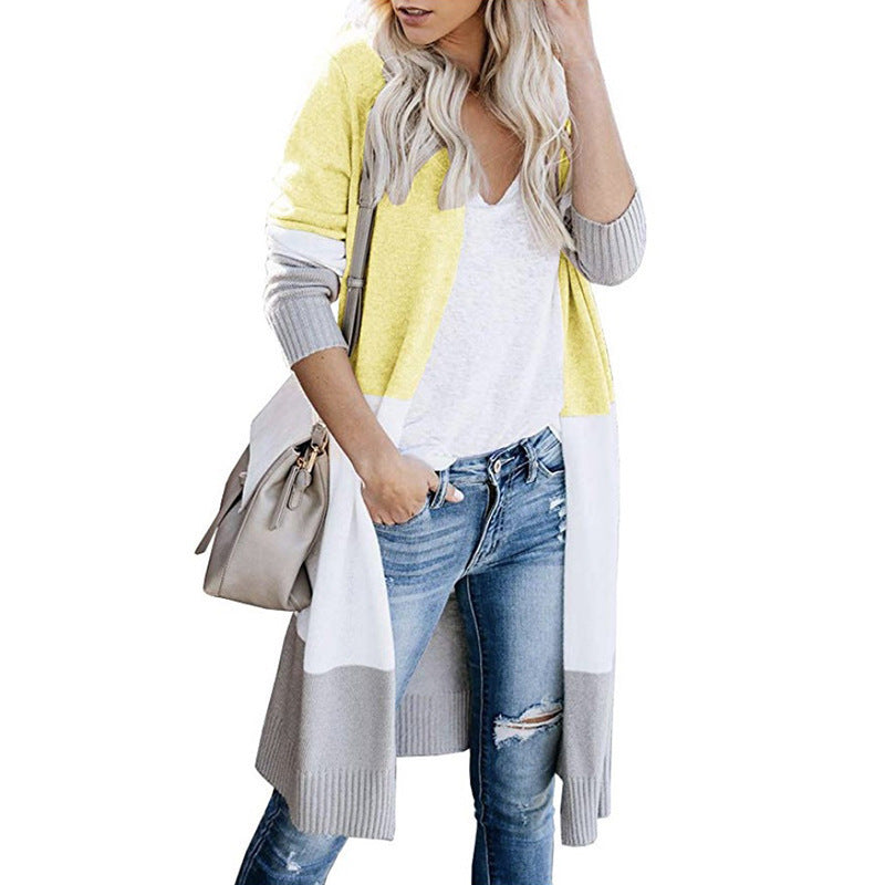 Damen modischer Strickmantel mit farblich abgesetzten Details Stalluxe