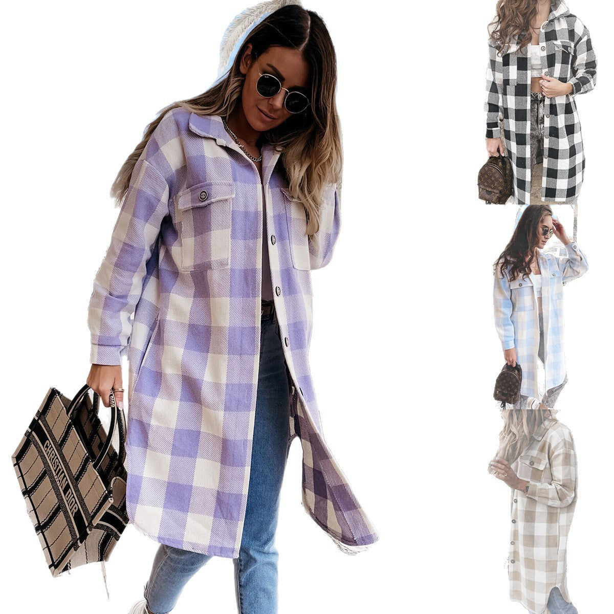Damen Karierter Oversized-Hemdjacke Stalluxe