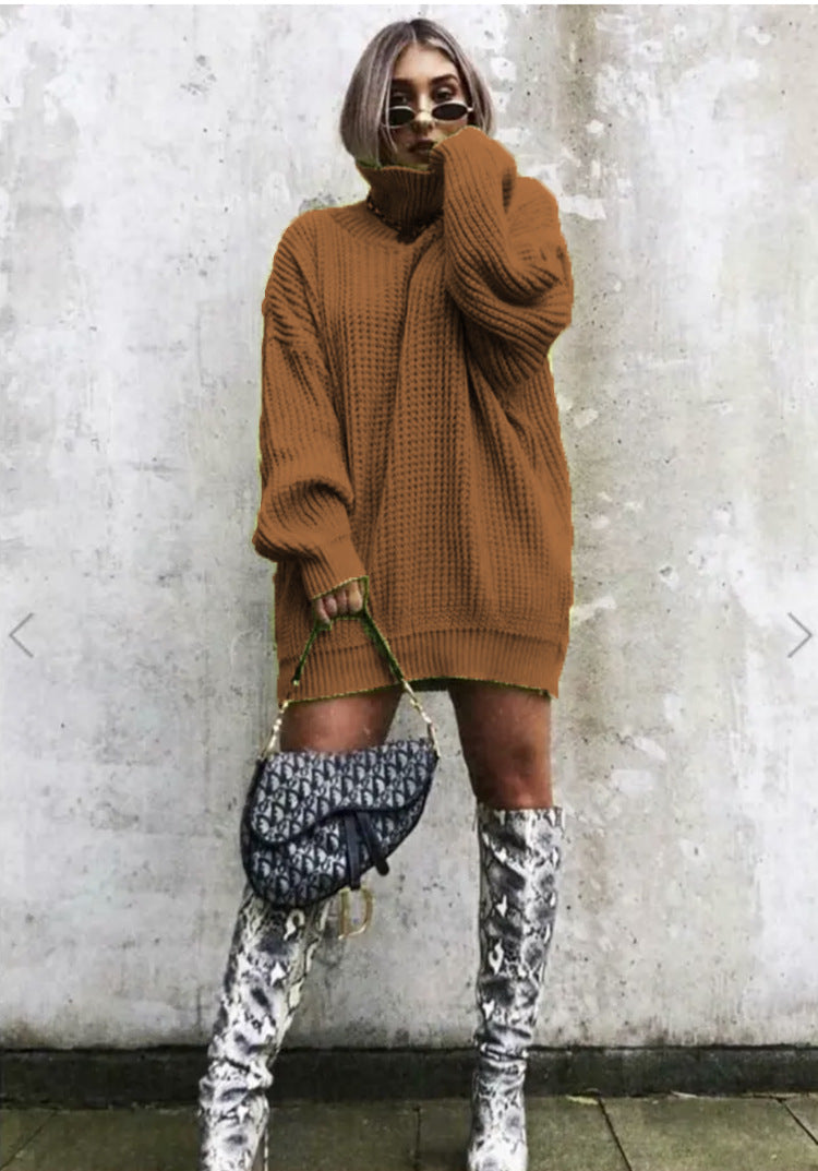Damen Oversized Strickpullover mit hohem Kragen und Waffelmuster Stalluxe