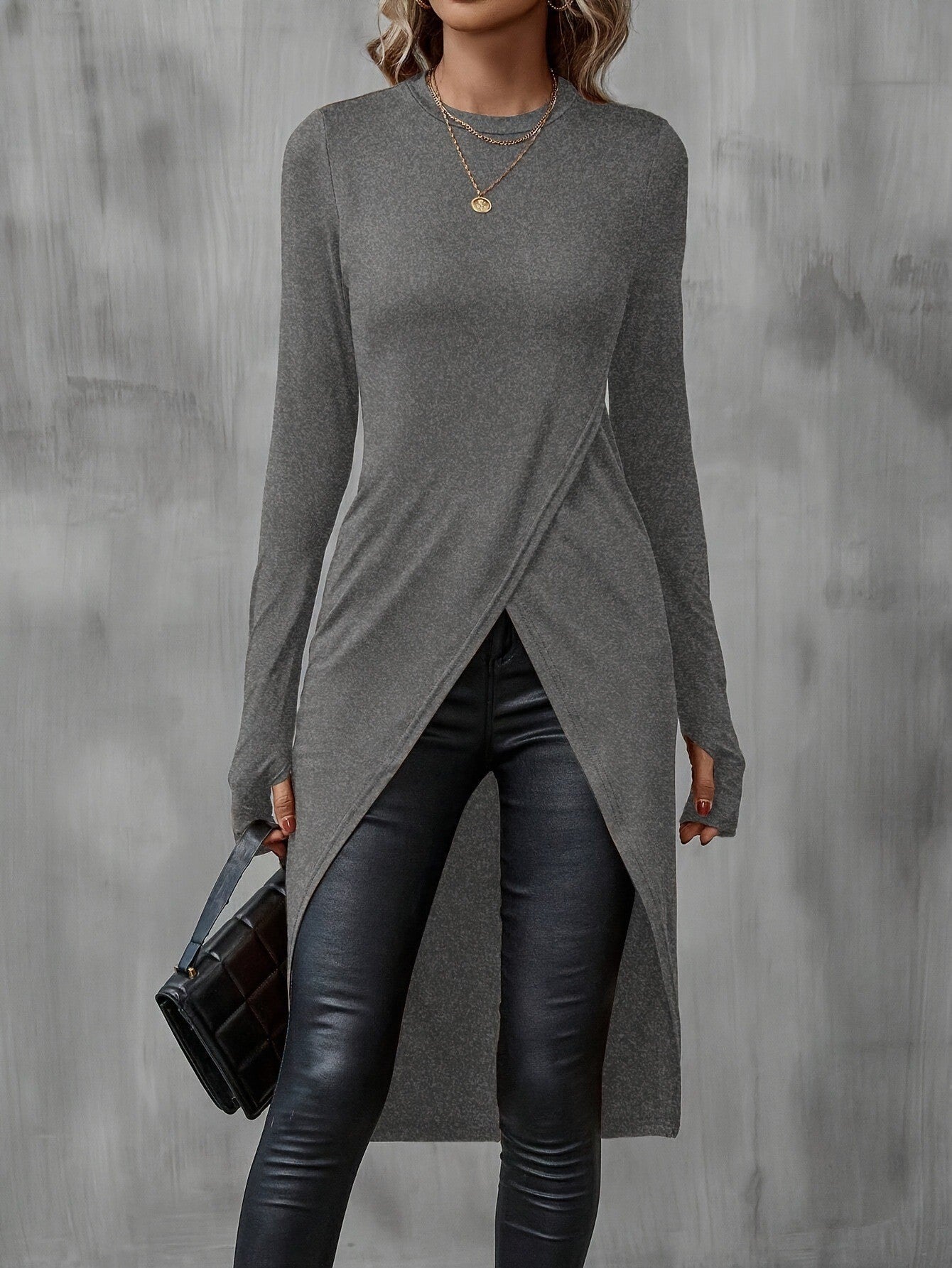 Damen asymmetrisches Longshirt mit eleganter Wickeloptik Stalluxe