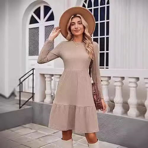 Damen Maxikleid mit Rippstruktur und weitem Rock Stalluxe