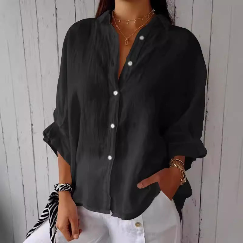 Damen luftige Leinenbluse mit eleganter Knopfleiste und lockerer Passform Stalluxe