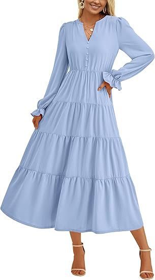 Damen Langärmliges Maxi-Kleid mit Volants Stalluxe