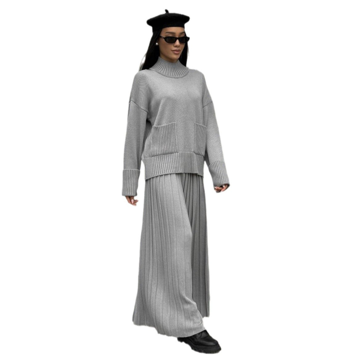 Damen Strickpullover mit plissierter Maxi-Hose Stalluxe