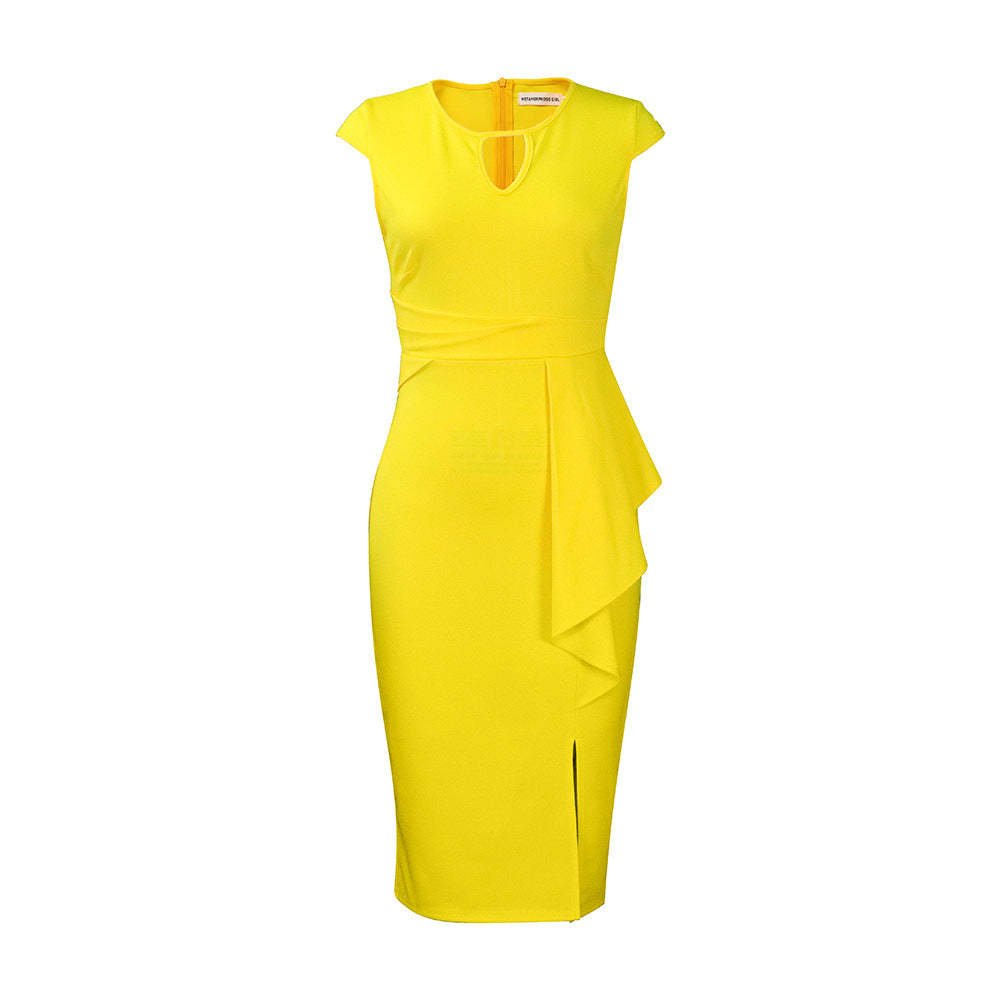 Damen figurbetontes Kleid mit asymmetrischer Drapierung und Schlitz Stalluxe