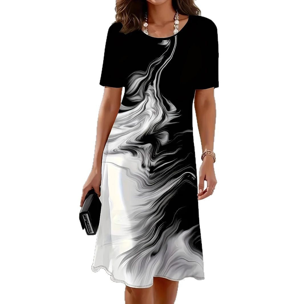 Damen Blumenkleid mit modernen grafischen Akzenten Stalluxe