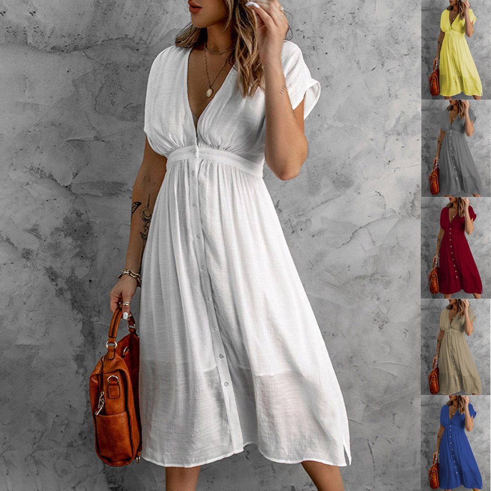 Damen entspannendes Kleid mit Knopfleiste und fließendem Schnitt Stalluxe