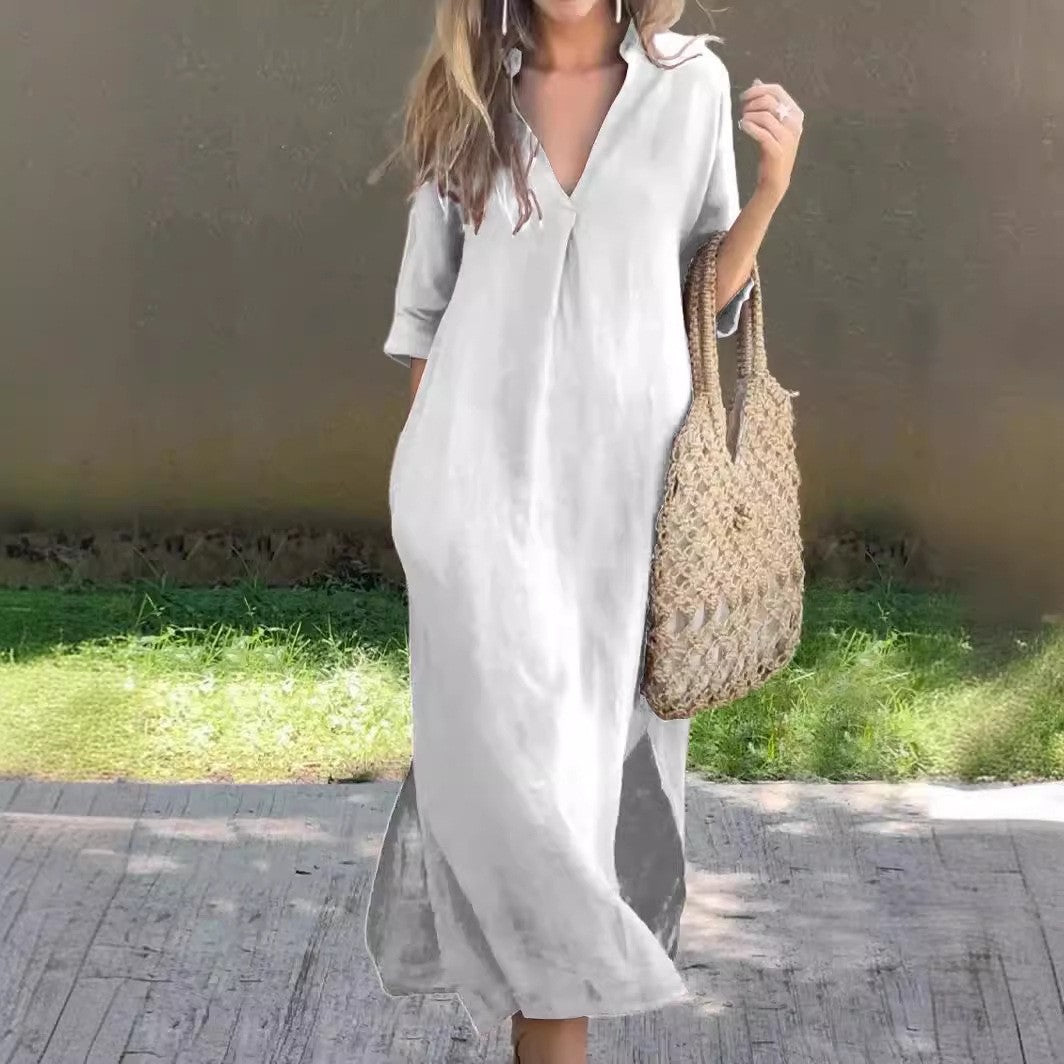 Damen Lässiges Maxikleid mit V-Ausschnitt und seitlichen Schlitzen Stalluxe
