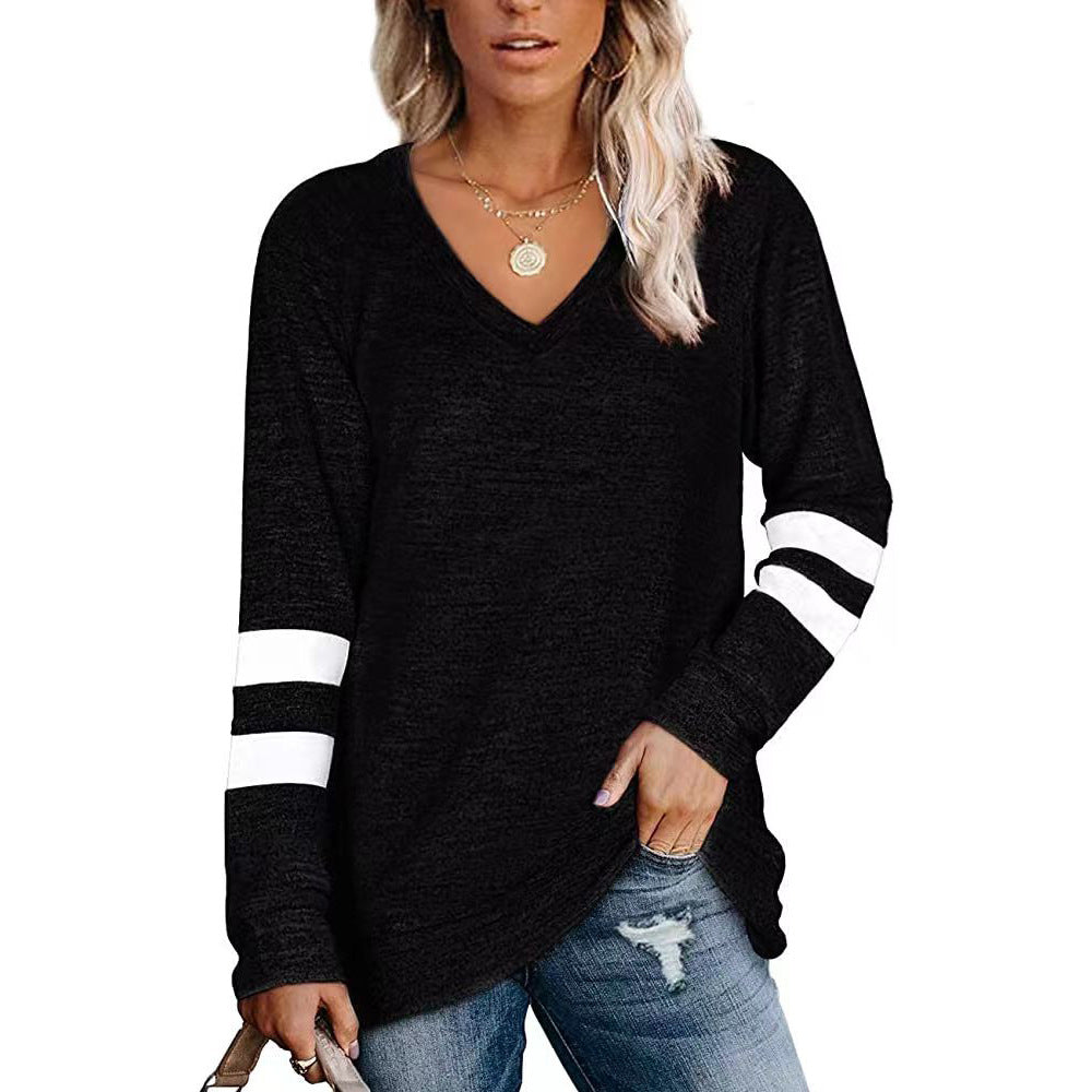 Damen Sportliches Langarmshirt mit V-Ausschnitt und Streifen-Details Stalluxe