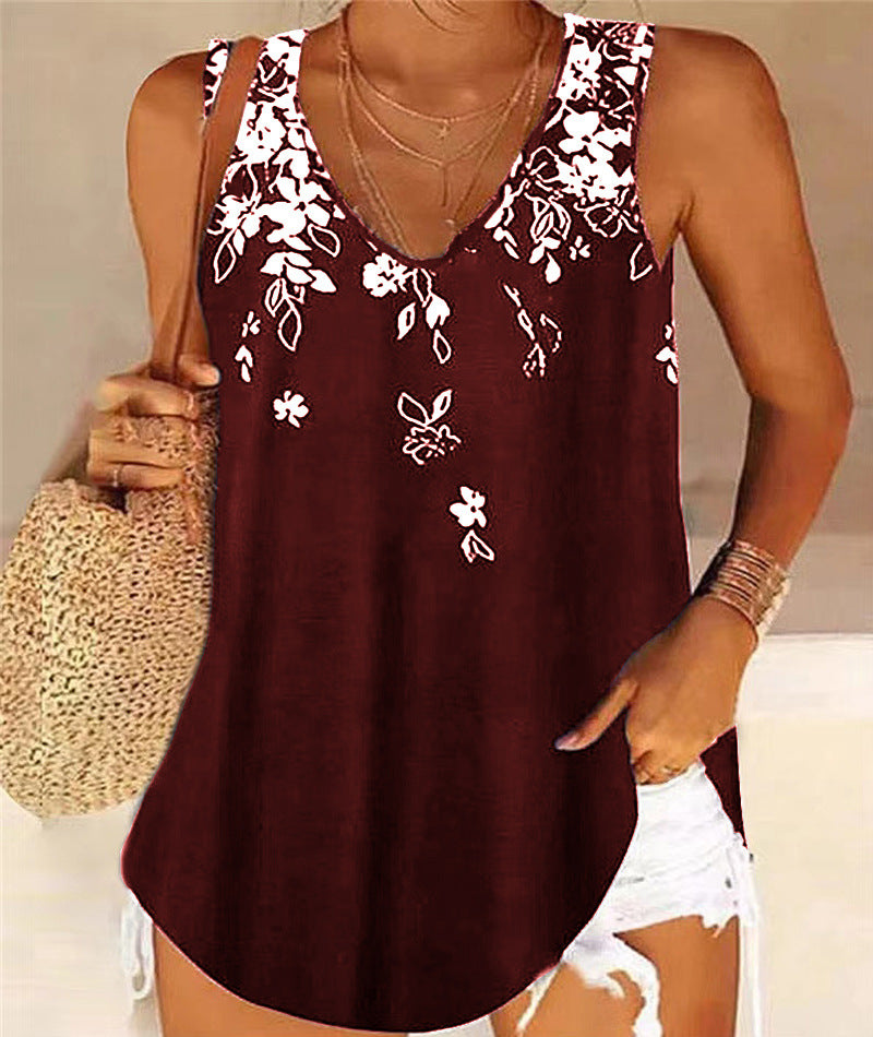 Damen V-Ausschnitt Floral Print Lässiges Tanktop Stalluxe