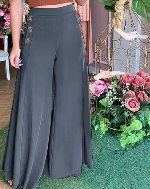Damen weite Culotte-Hose mit stilvollen Knöpfen Stalluxe