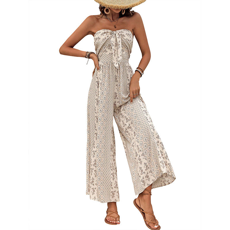 Damen Jumpsuit mit Bandeau-Oberteil und weiten Beinen Stalluxe