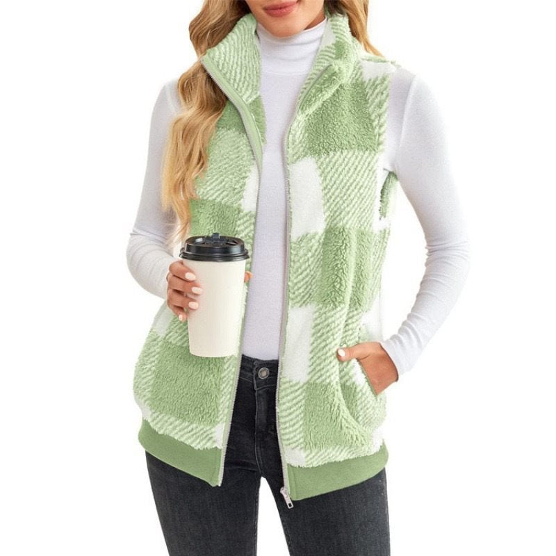 Damen Fleece-Weste mit Karomuster und hochwertigem Reißverschluss Stalluxe