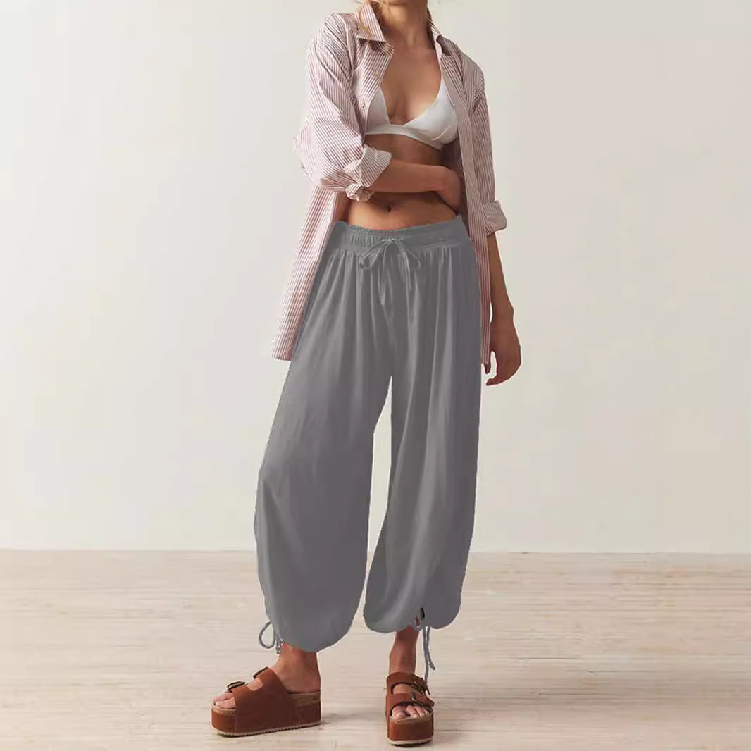 Damen lässige Palazzo-Hose mit elastischem Bund und verstellbaren Knöchelbändern Stalluxe