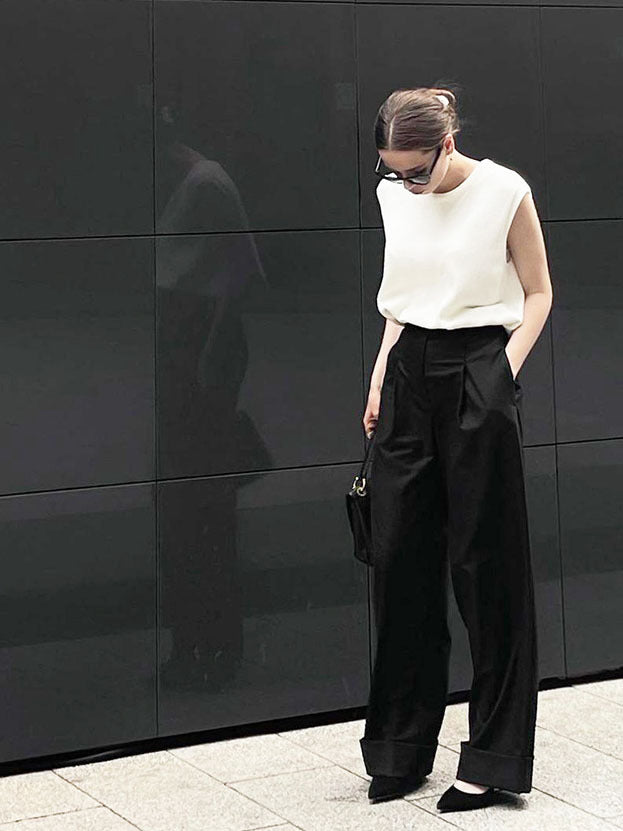 Damen Elegante, lockere Hosen mit hohem Bund und Falten Stalluxe