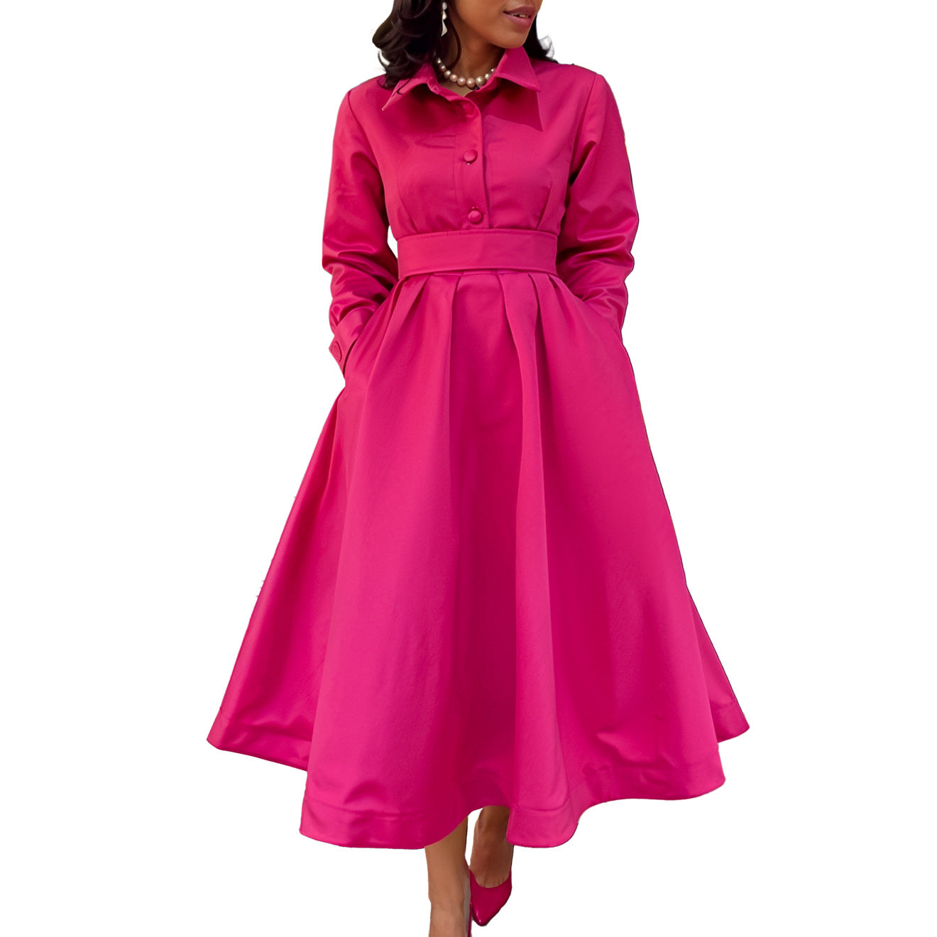 Damen Maxi-Kleid mit eleganter Knopfleiste und taillierbarem Gürtel Stalluxe