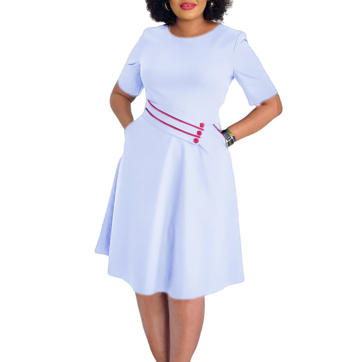 Damen A-Linien Kleid mit eleganten Knopfdetails und schwingendem Rock Stalluxe