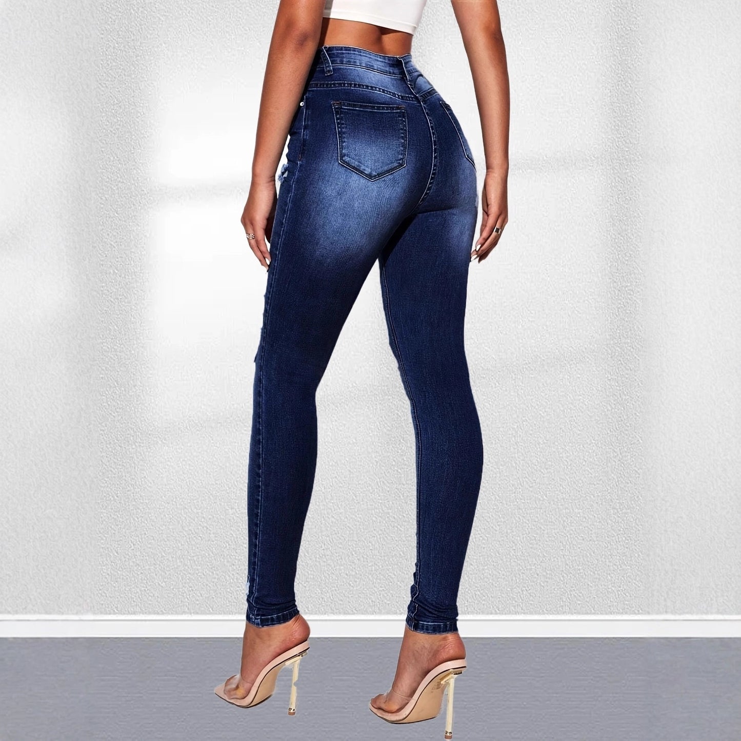 Damen Skinny Jeans mit modischem Destroyed-Effekt und hohem Bund Stalluxe